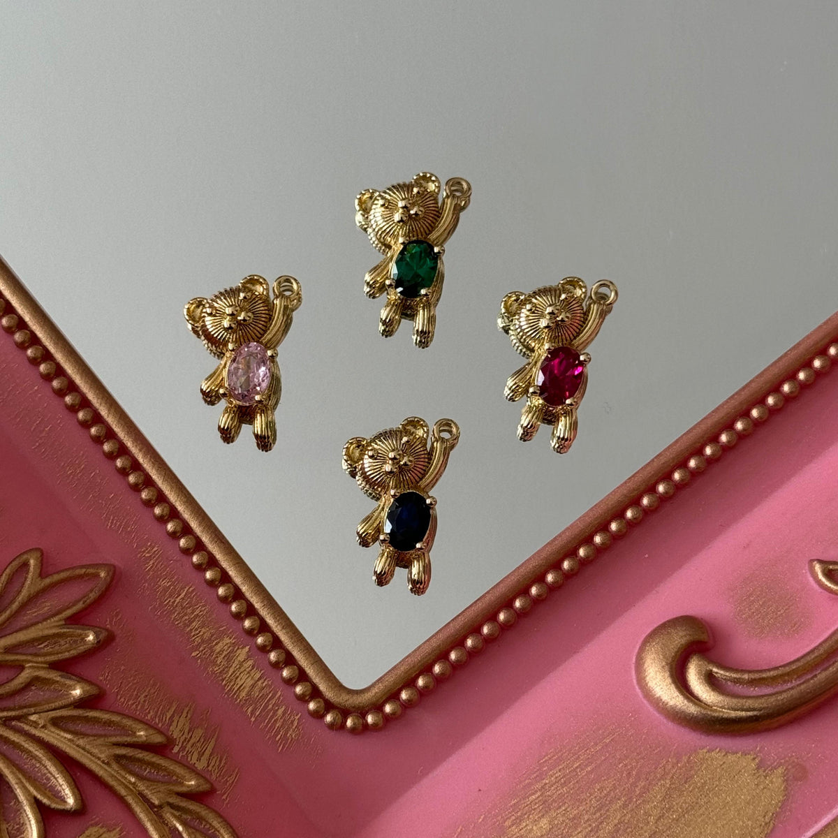 Charm Oso Circón Colores Baño de oro