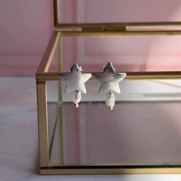 Aros Estrellas con Perlas de Río