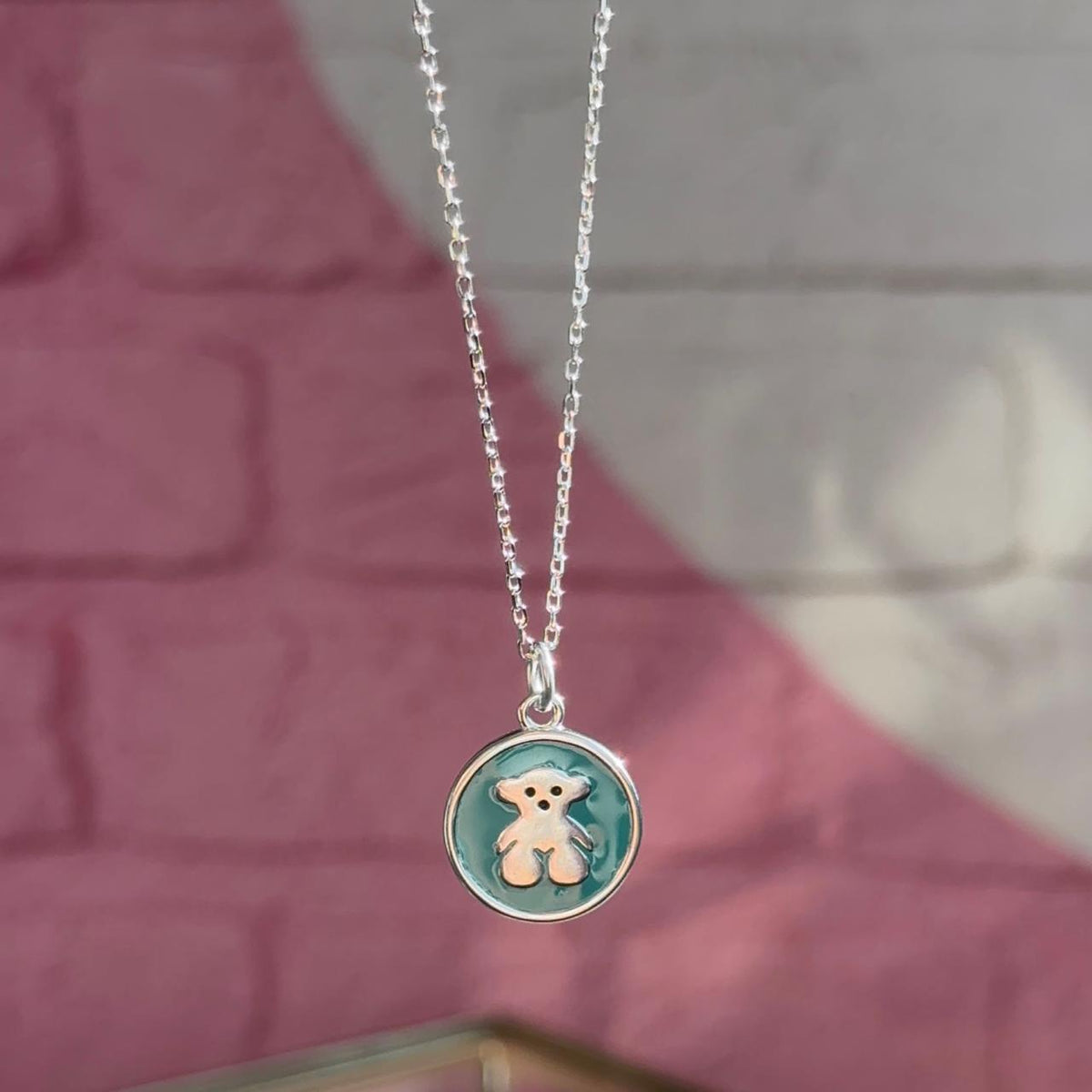 Collar Medalla Osito Turquesa