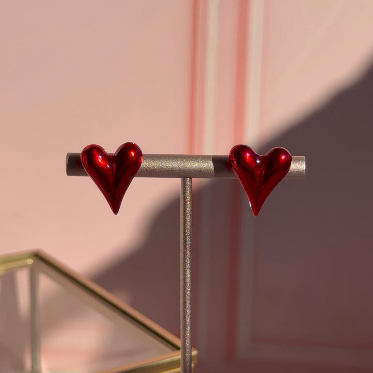Aros Corazón Rojo Satín