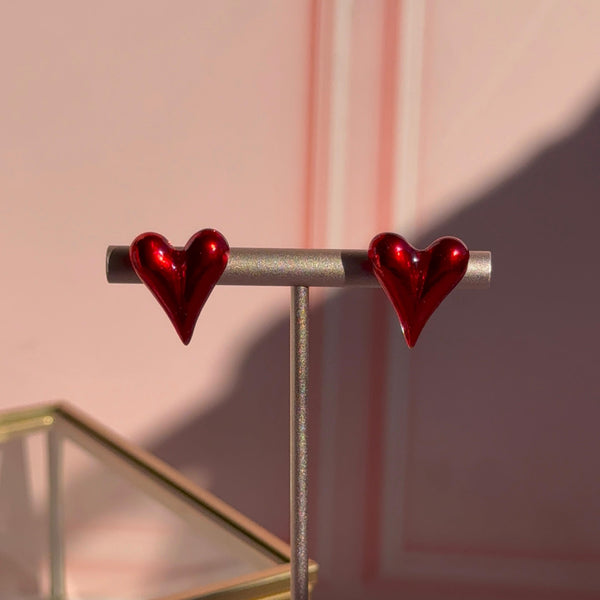 Aros Corazón Rojo Satín