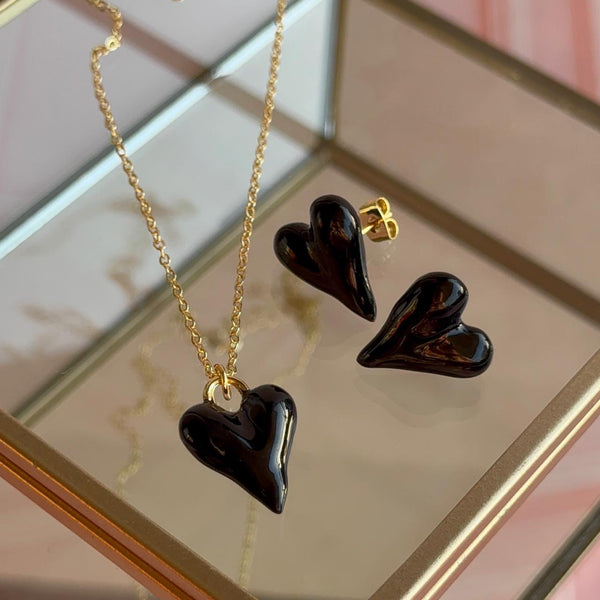 Conjunto Corazón - Esmaltado Negro