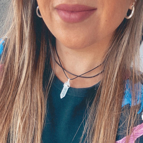 Collar Choker Doble Cuarzo Cristal Plata 925