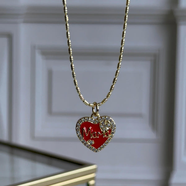 Collar Mamá Corazón Esmaltado Rojo