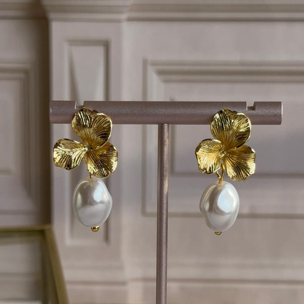 Aros Flor con Perla