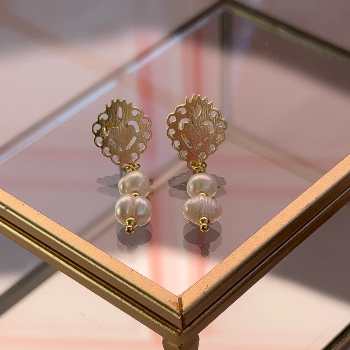Aros Detente Corazón y Perlas de Río