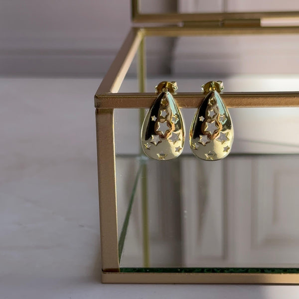 Aros Gota Estrellados Baño de oro