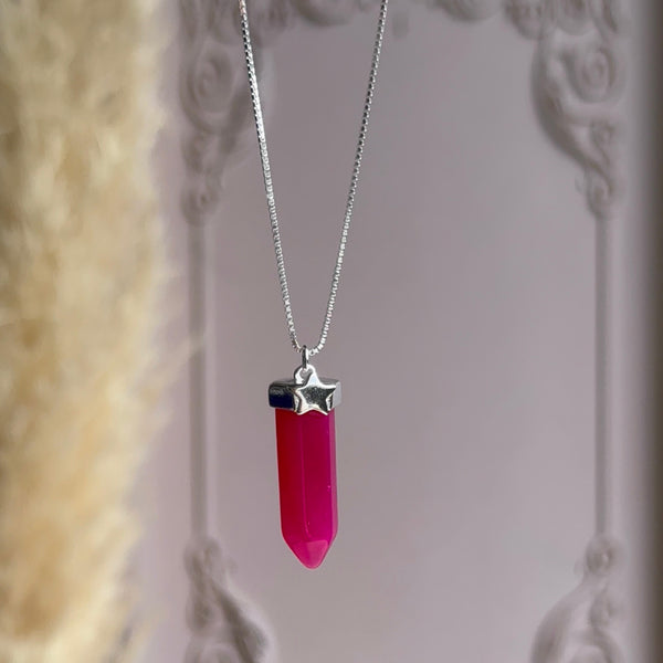 Collar Cuarzo Fucsia con Estrella Plata 925