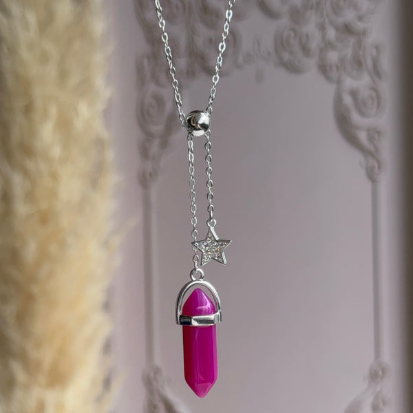 Collar Cuarzo Fucsia con Estrella Ajustable Plata 925