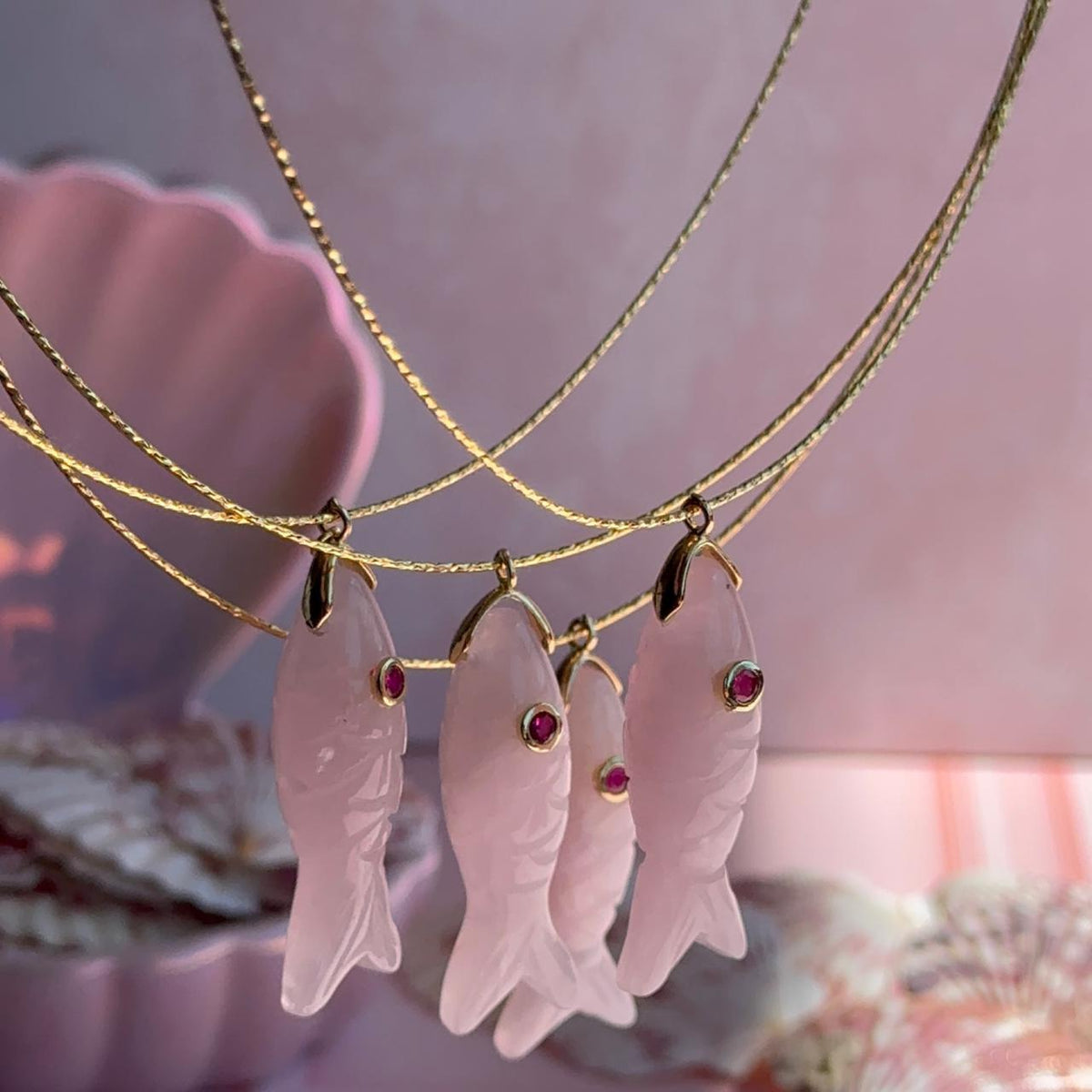 Collar Tiara Pez Cuarzo Rosa
