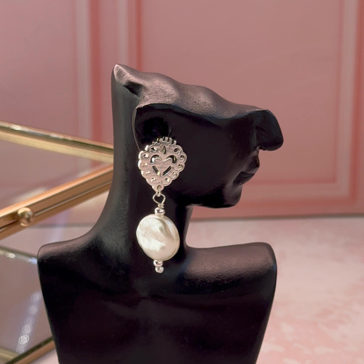 Aros Detente Corazón y Perlas Imitación