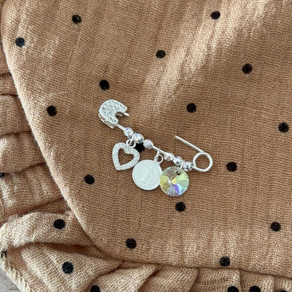 Prendedor San Benito, Corazón y Cristal