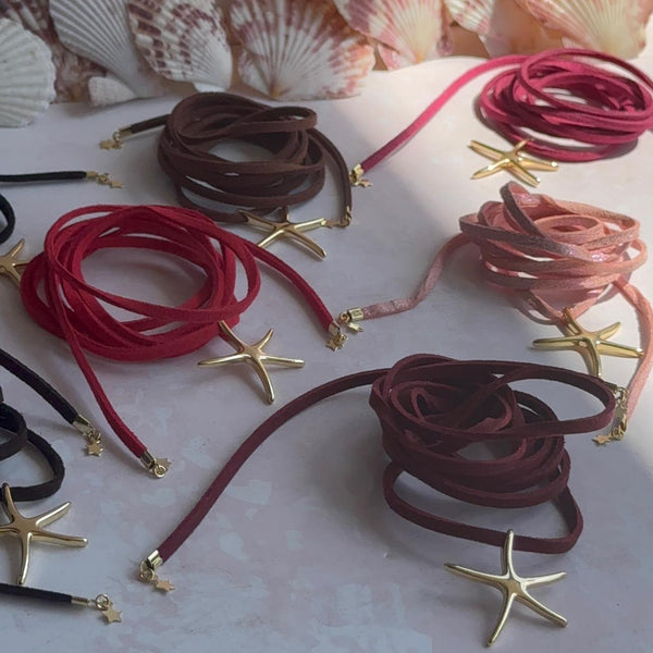 Collar Cuero Gamuzado Colores con Estrella de Mar