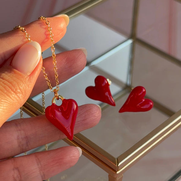 Conjunto Corazón - Esmaltado Rojo