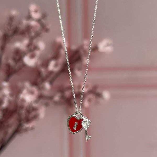 Collar Candado Esmaltado y Llave Circones