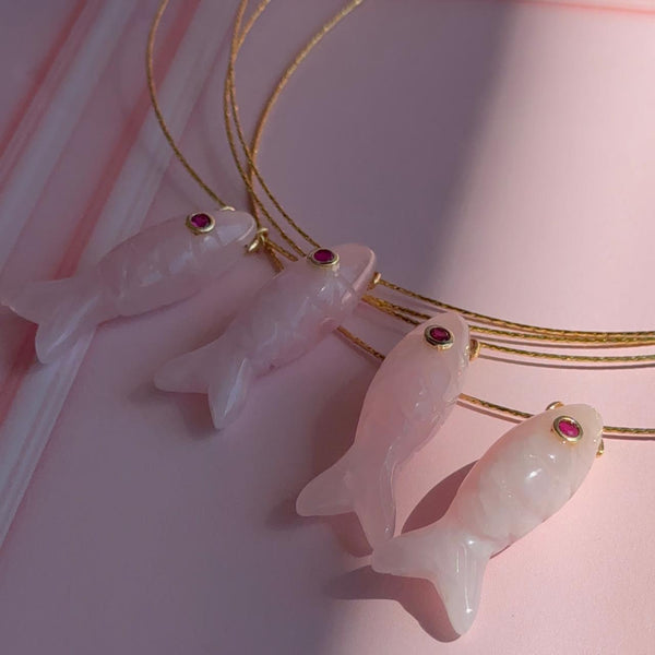 Collar Tiara Pez Cuarzo Rosa