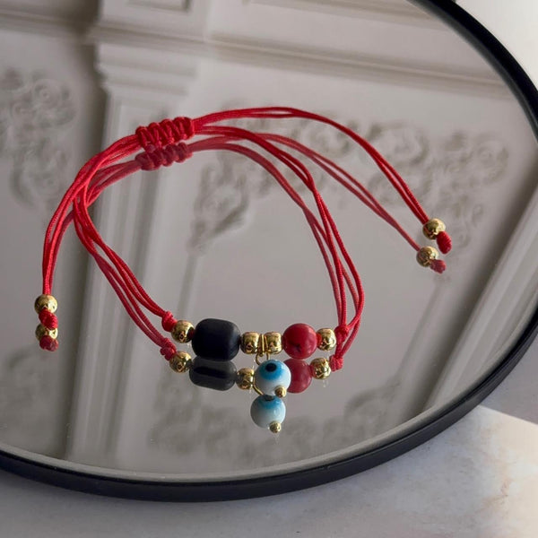 Pulsera Roja con Ojo Turco y Azabache