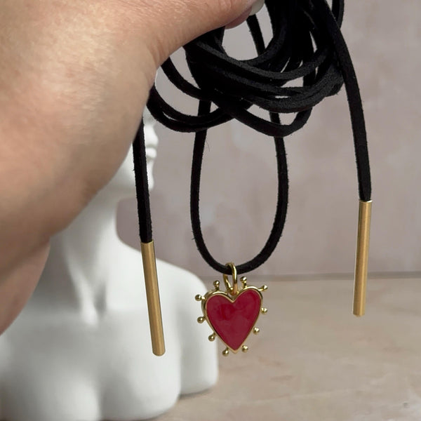 Collar Corazón Puntas con Cuero Gamuzado