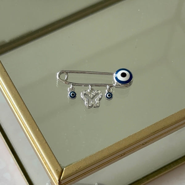 Prendedor Ojo Turco y Mariposa Plata 925