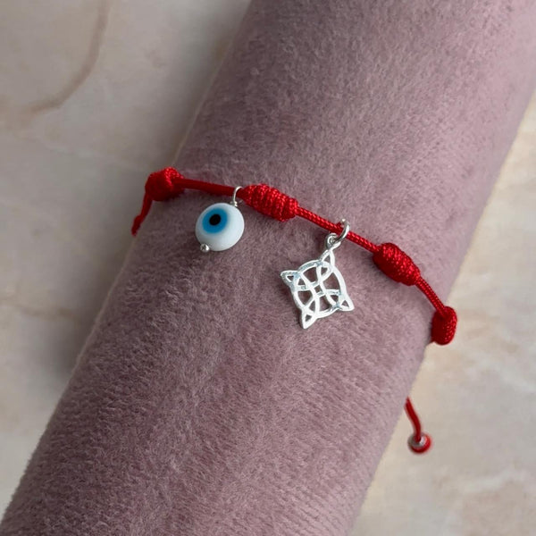 Pulsera Roja 7 Nudos con Ojo Turco y Nudo de Bruja