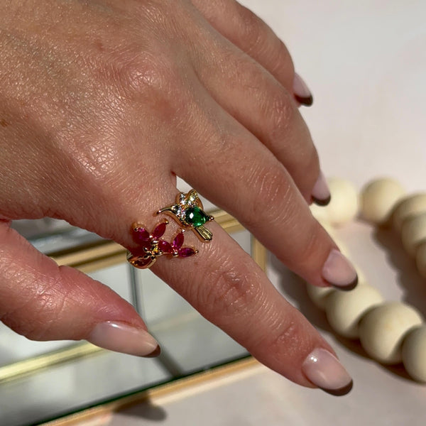 Anillo Colibrí y Flor