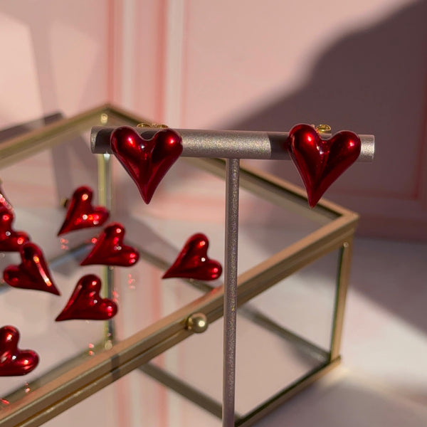 Aros Corazón Rojo Satín
