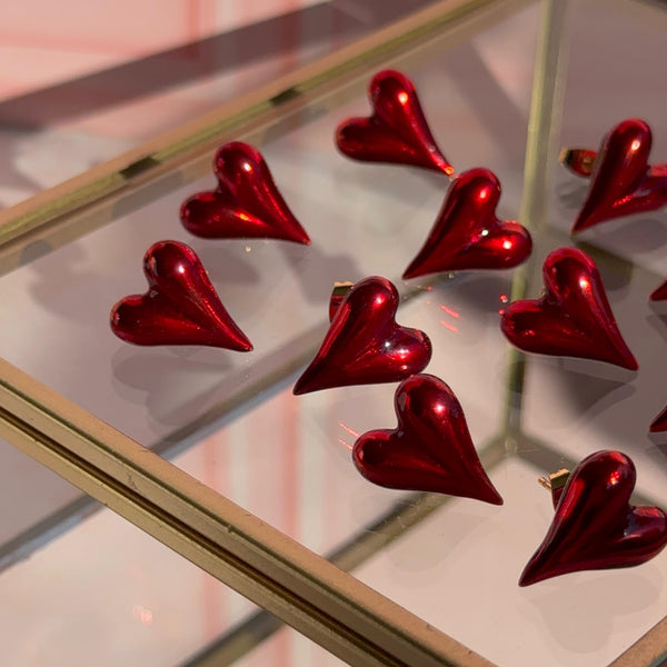 Aros Corazón Rojo Satín