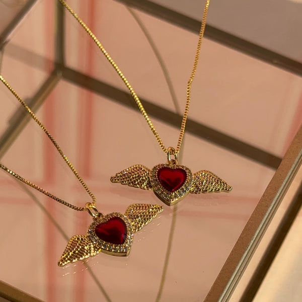 Collar Detente Corazón Rojo Alas