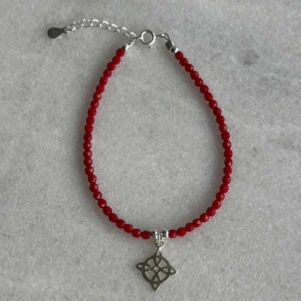Pulsera Roja Cristales Nudo de Bruja