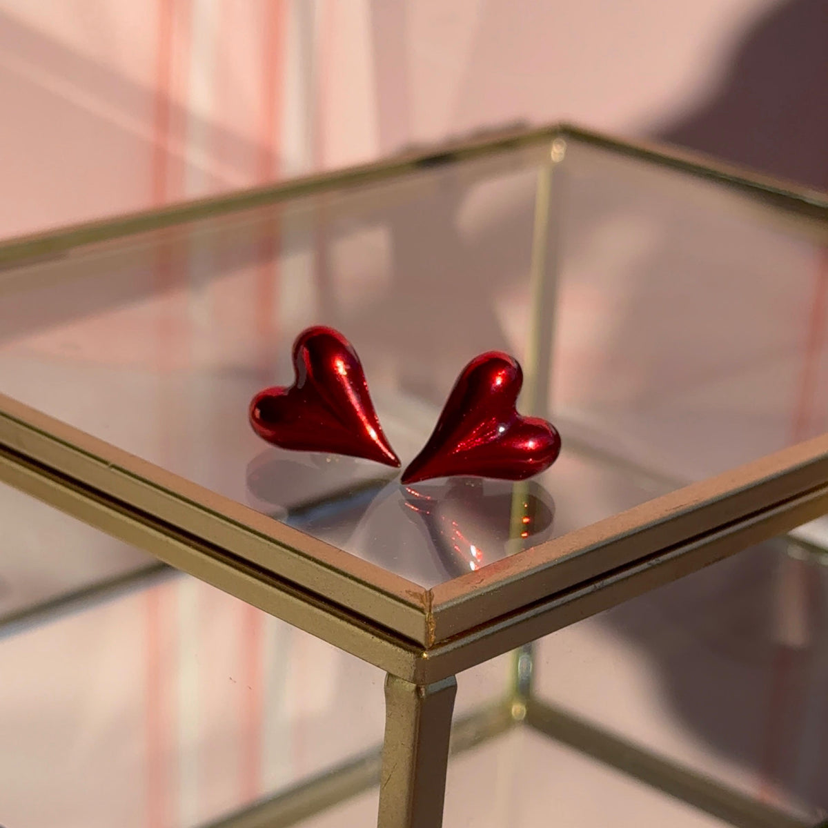 Aros Corazón Rojo Satín