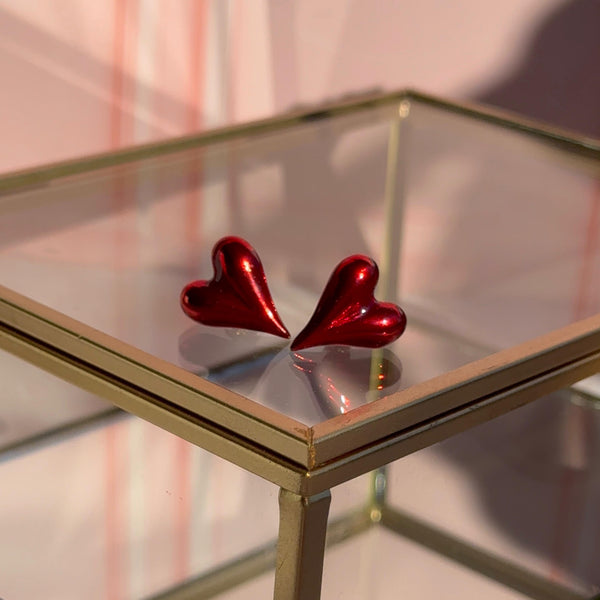 Aros Corazón Rojo Satín
