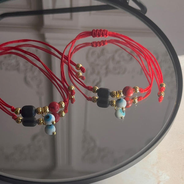 Pulsera Roja con Ojo Turco y Azabache