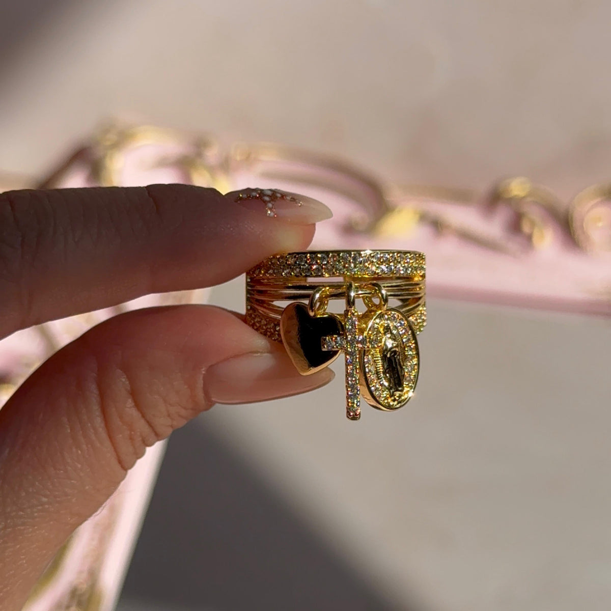 Anillo Corazón, Cruz y Virgen de Guadalupe