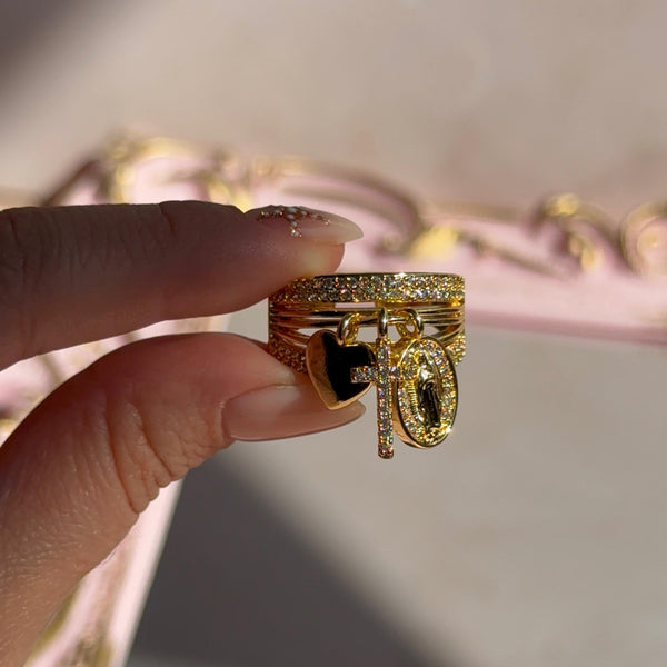 Anillo Corazón, Cruz y Virgen de Guadalupe