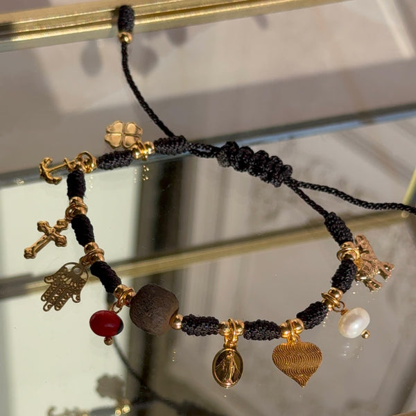 Pulsera Negra con Charms Fe