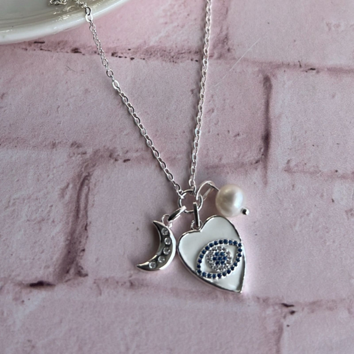 Collar Ojo Turco Esmaltado, Luna y Perla