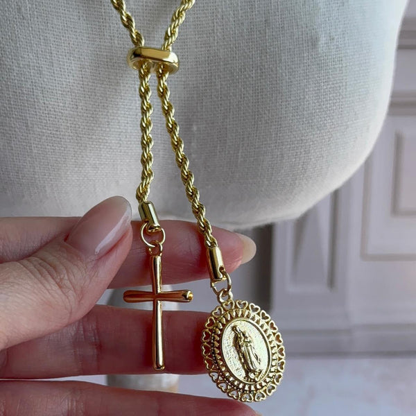 Collar Ajustable Virgen de Guadalupe y Cruz