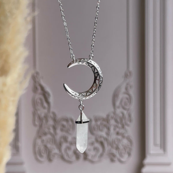 Collar media Luna y Cuarzo Cristal Plata 925