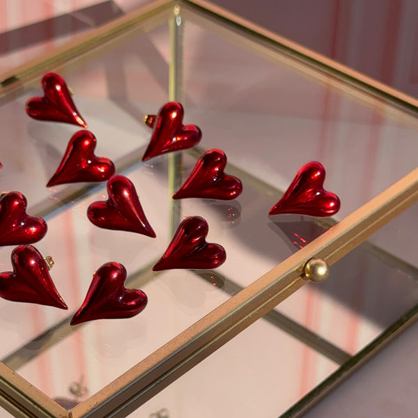 Aros Corazón Rojo Satín
