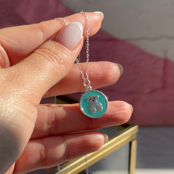 Collar Medalla Osito Turquesa