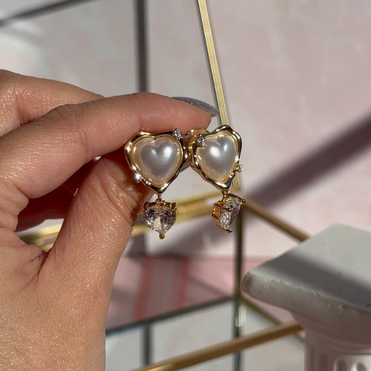 Aros Corazón Perlados