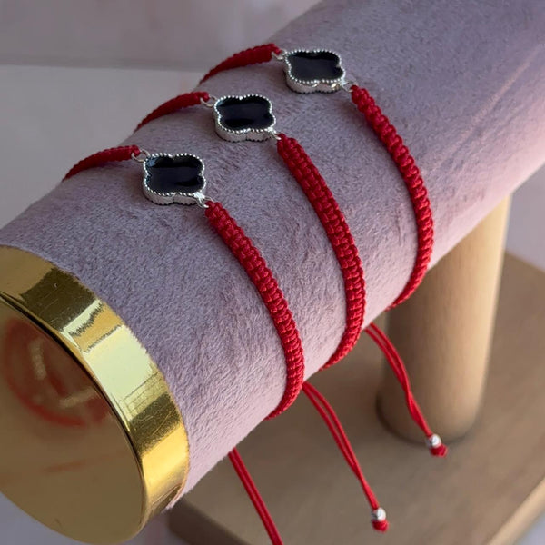 Pulsera Roja Trébol Ónix
