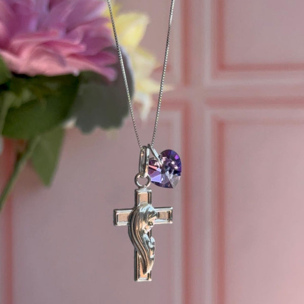 Collar Cruz Virgen y Corazón Cristal