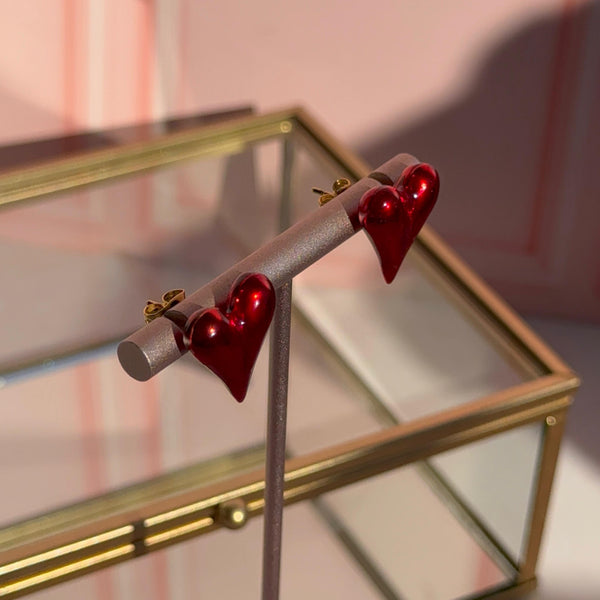 Aros Corazón Rojo Satín