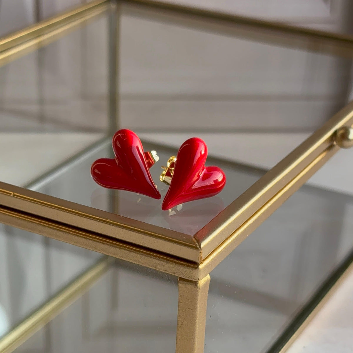 Aros Corazón Esmaltados Rojo