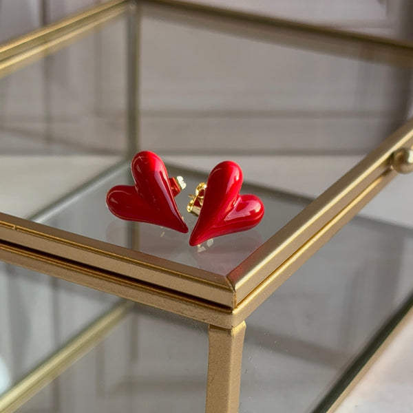 Aros Corazón Esmaltados Rojo