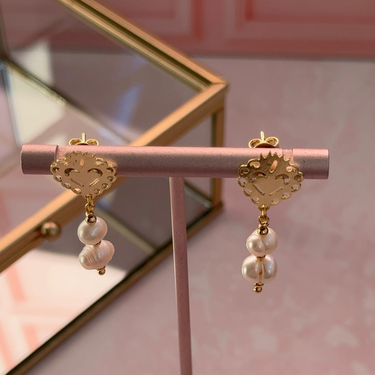 Aros Detente Corazón y Perlas de Río
