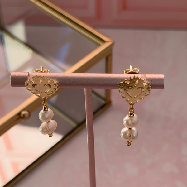 Aros Detente Corazón y Perlas de Río