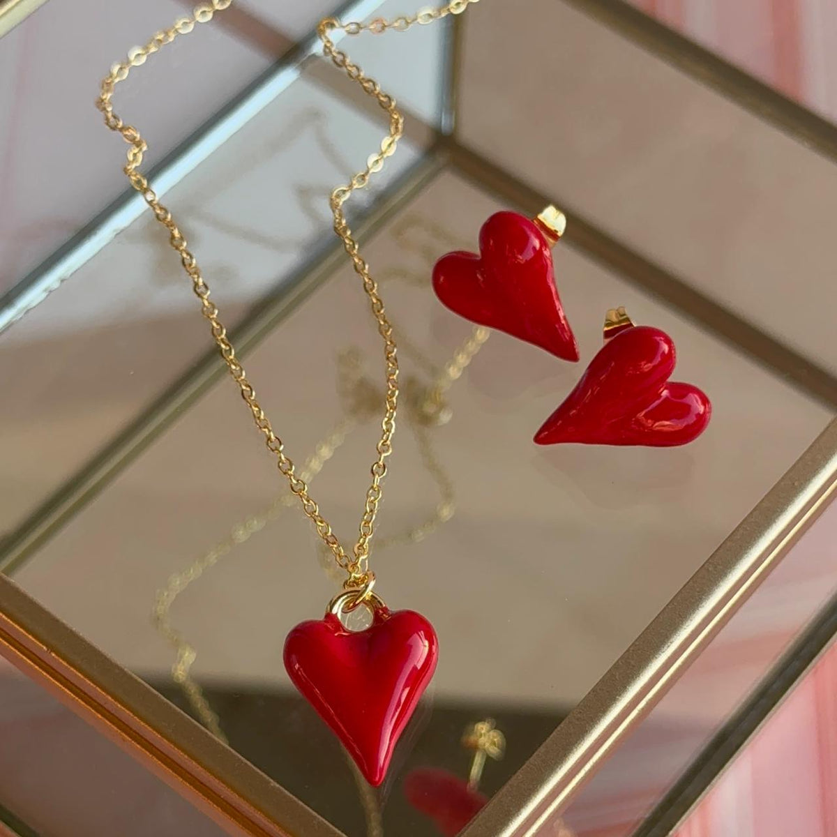 Collar Corazón - Esmaltado Rojo